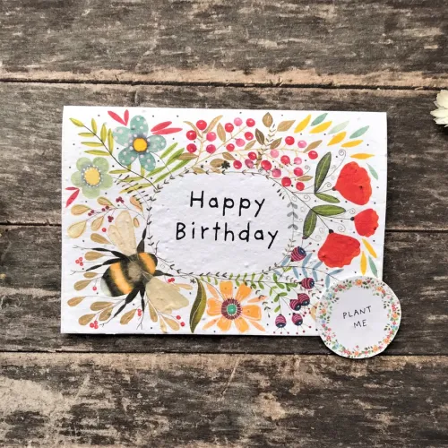 Plantable Happy Birthday Seed Card, Bee, Blank Inside