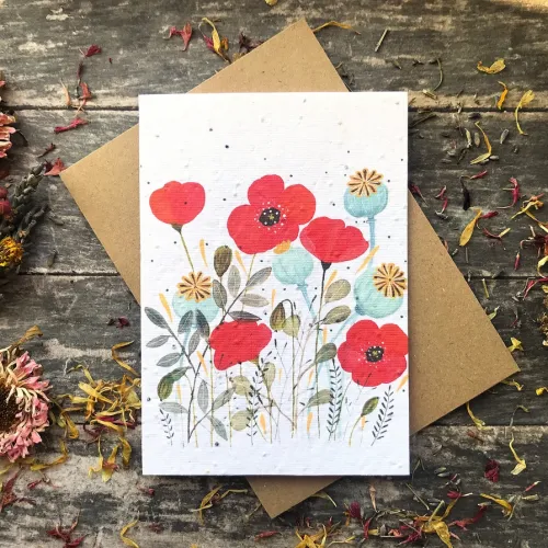 Plantable Seed Card, Birthdays and Occasions, Poppies, Blank Inside